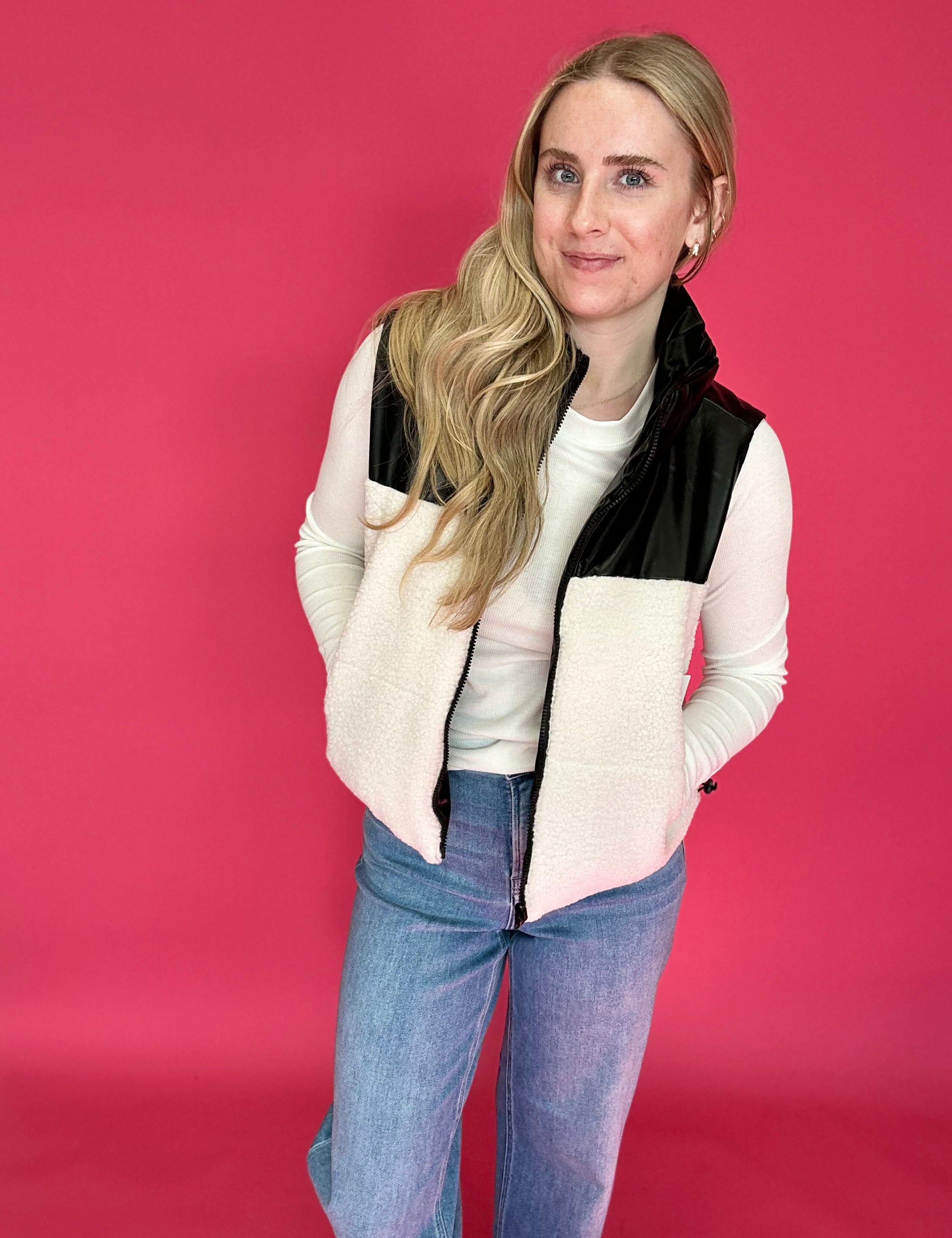 Flip the Script Reversible Faux Leather & Sherpa Vest