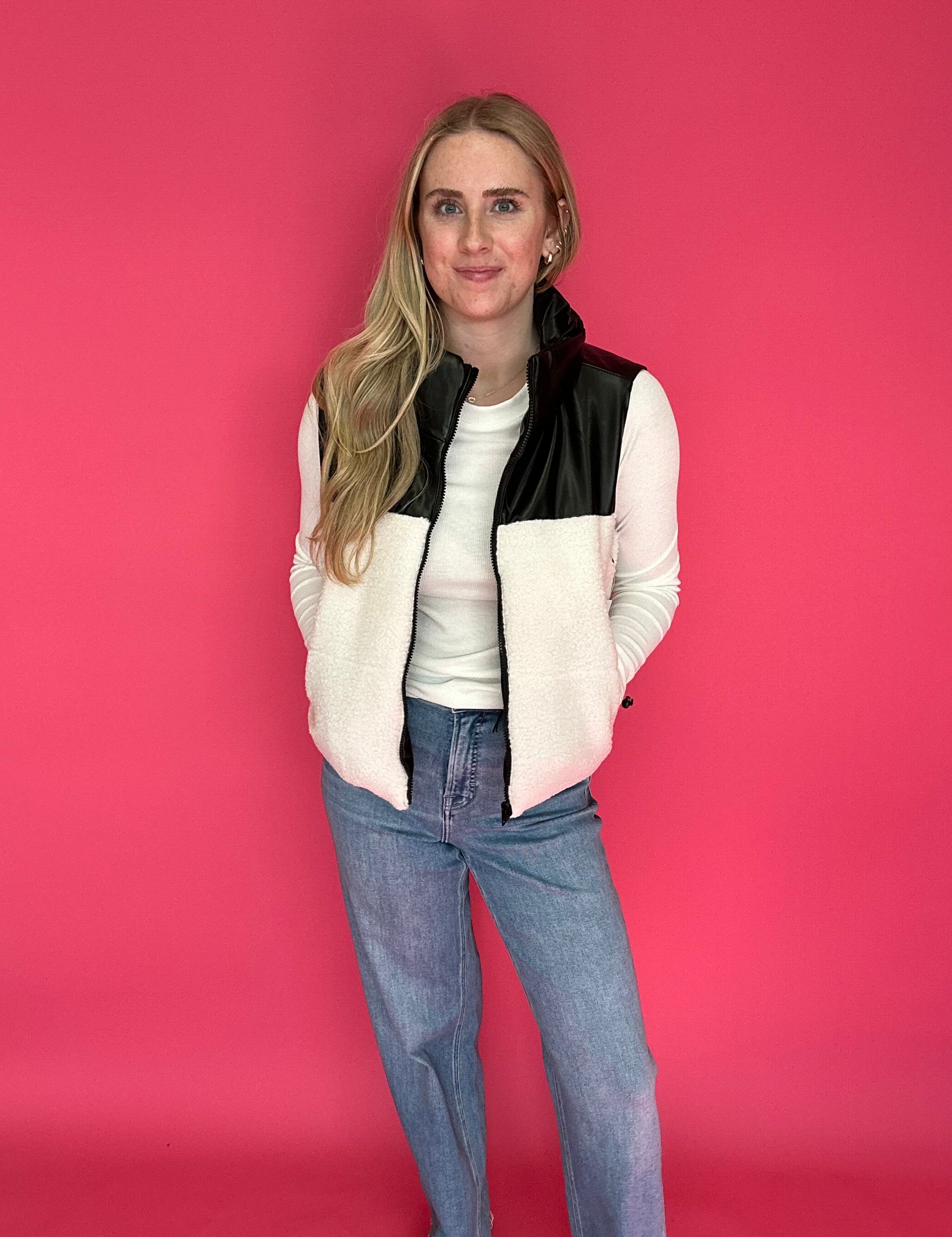 Flip the Script Reversible Faux Leather & Sherpa Vest