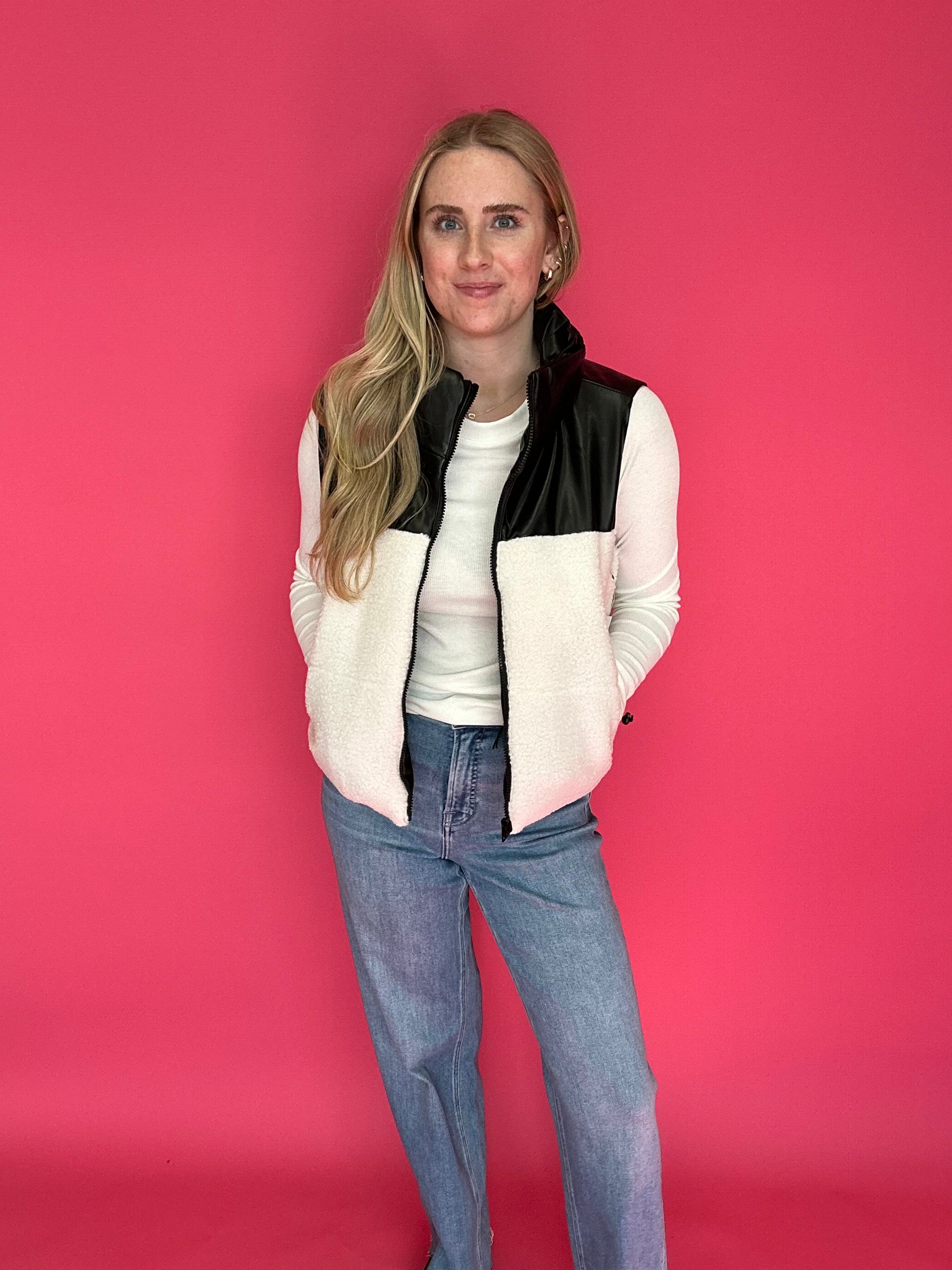 Flip the Script Reversible Faux Leather & Sherpa Vest