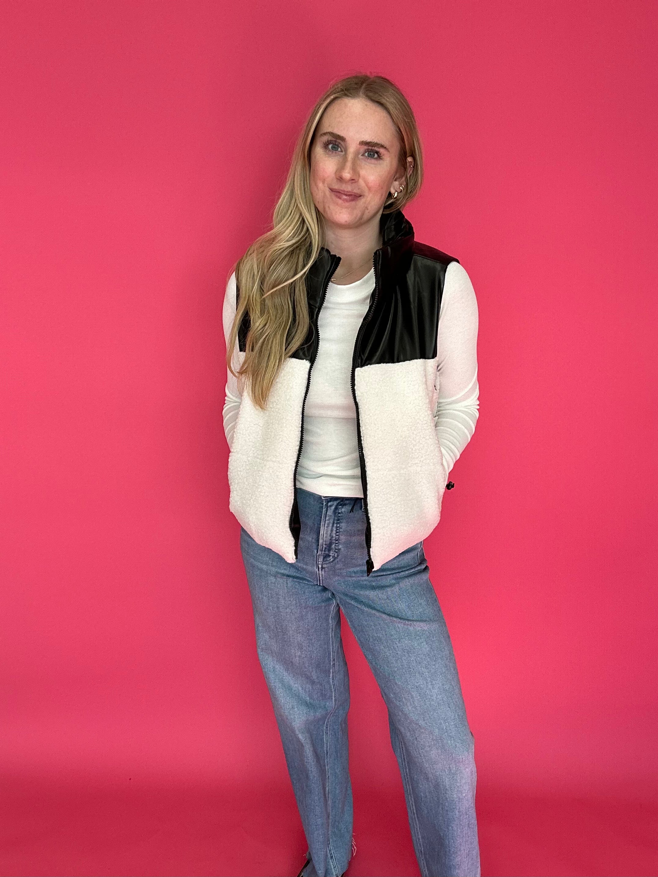 Flip the Script Reversible Faux Leather & Sherpa Vest