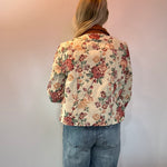 Floral Jacquard Button Front Jacket with Corduroy Scallop Edge Detail