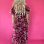 Floral Polka Dot Tulle Puff Sleeve Midi Dress