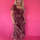 Floral Polka Dot Tulle Puff Sleeve Midi Dress