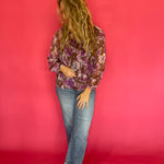 Floral Printed Button Down Blouse in Orchid Brown
