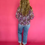 Floral Printed Button Down Blouse in Orchid Brown