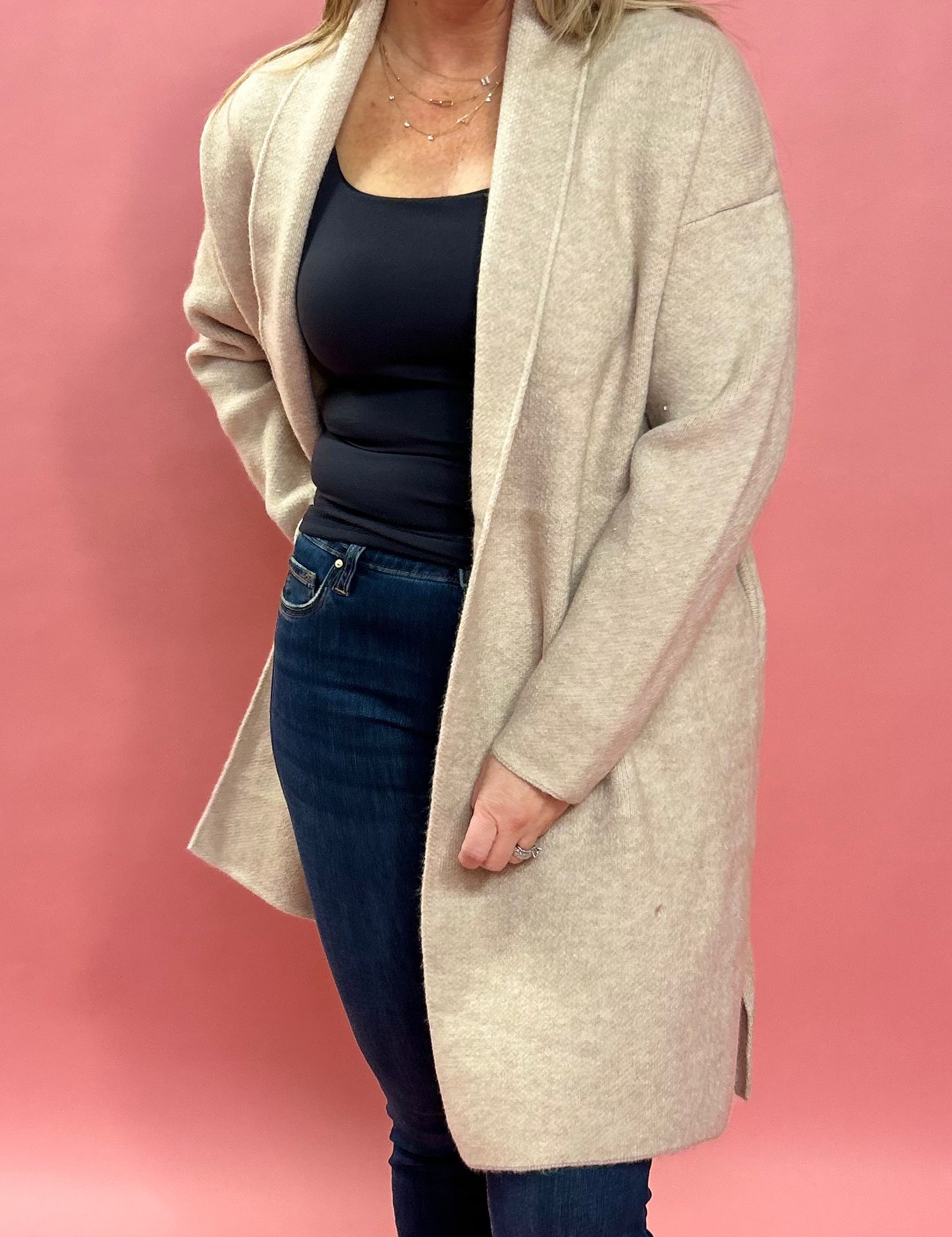 Fraser Long Sweater Coat in Taupe