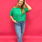 Fresh Pick Button-Up Sweater Knit Top in Spring Green - Shabby 2 Chic Boutiques