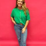 Fresh Pick Button-Up Sweater Knit Top in Spring Green - Shabby 2 Chic Boutiques