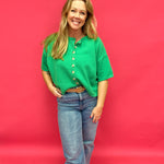 Fresh Pick Button-Up Sweater Knit Top in Spring Green - Shabby 2 Chic Boutiques