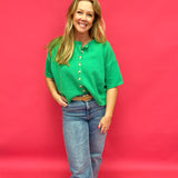Fresh Pick Button-Up Sweater Knit Top in Spring Green - Shabby 2 Chic Boutiques