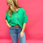 Fresh Pick Button-Up Sweater Knit Top in Spring Green - Shabby 2 Chic Boutiques