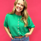 Fresh Pick Button-Up Sweater Knit Top in Spring Green - Shabby 2 Chic Boutiques