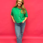 Fresh Pick Button-Up Sweater Knit Top in Spring Green - Shabby 2 Chic Boutiques