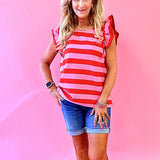 Fun Times Striped Ruffled Top in Red/Pink