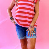 Fun Times Striped Ruffled Top in Red/Pink