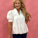 Garden Muse Embroidered Puff Sleeve Top in White