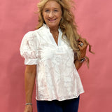 Garden Muse Embroidered Puff Sleeve Top in White