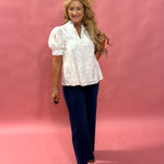 Garden Muse Embroidered Puff Sleeve Top in White