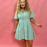 Garden Party Gingham Button-Up Dress in Green