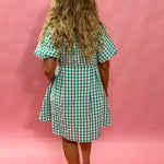 Garden Party Gingham Button-Up Dress in Green