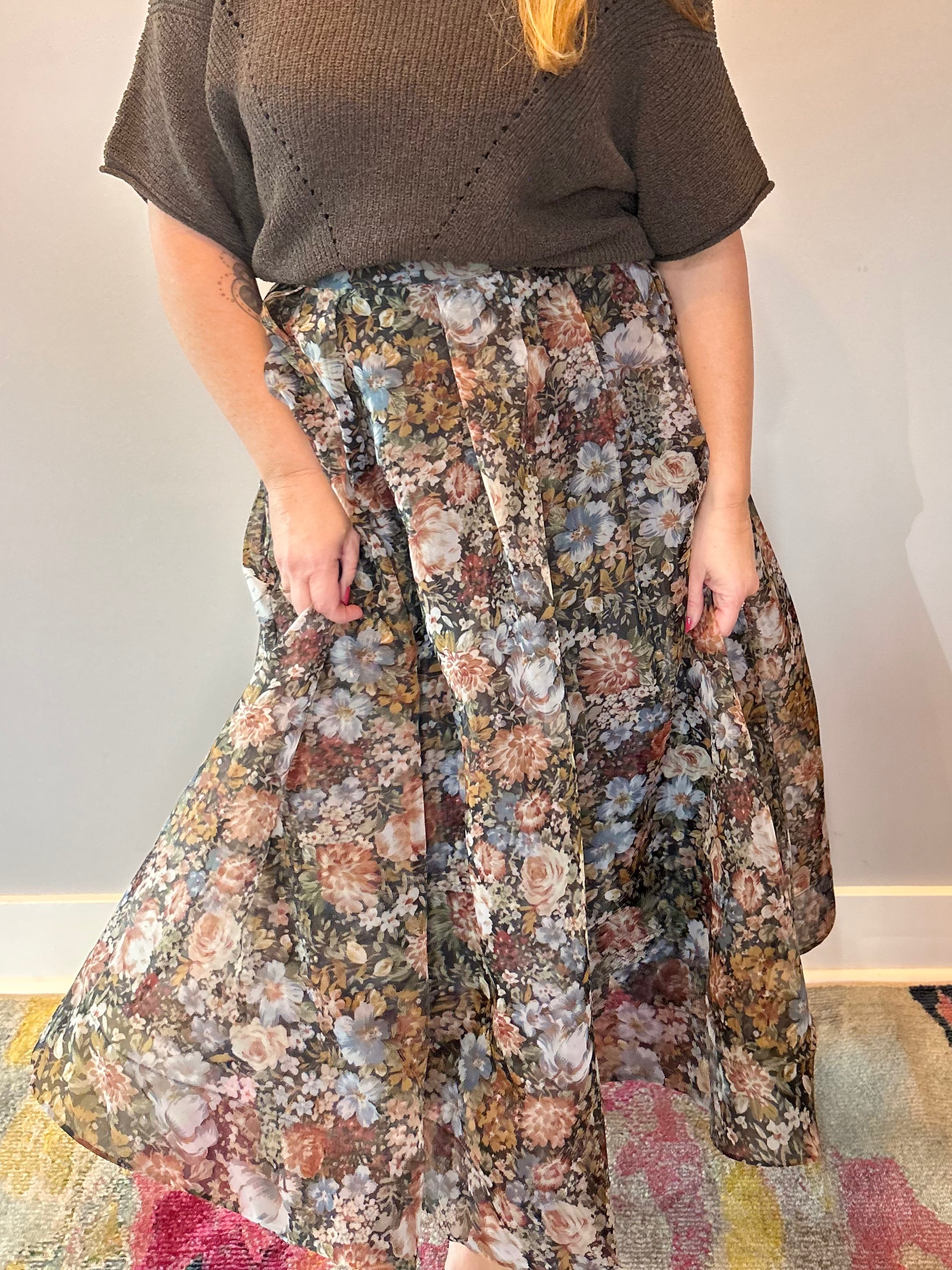 Garden Whispers Pleated Midi Skirt