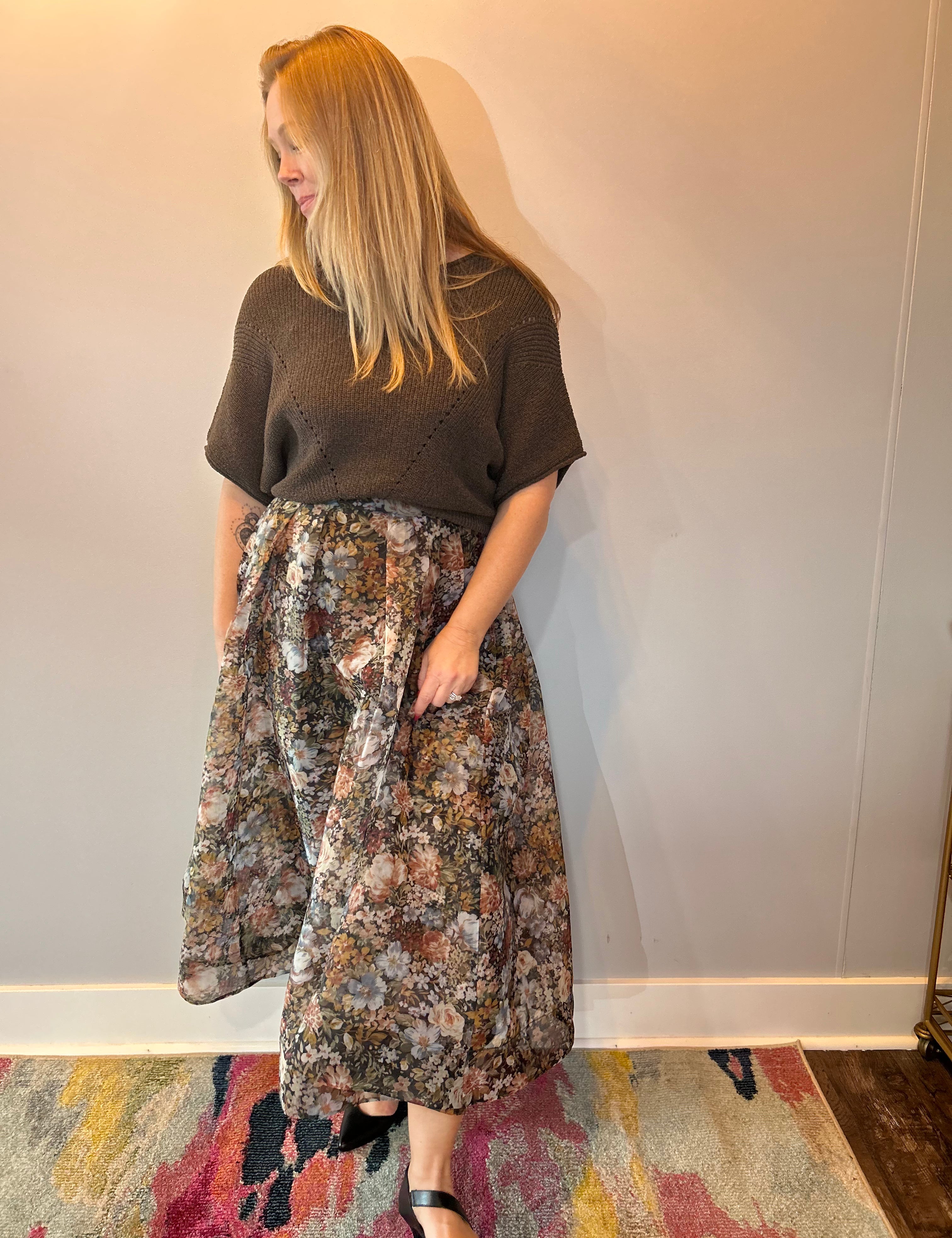 Garden Whispers Pleated Midi Skirt