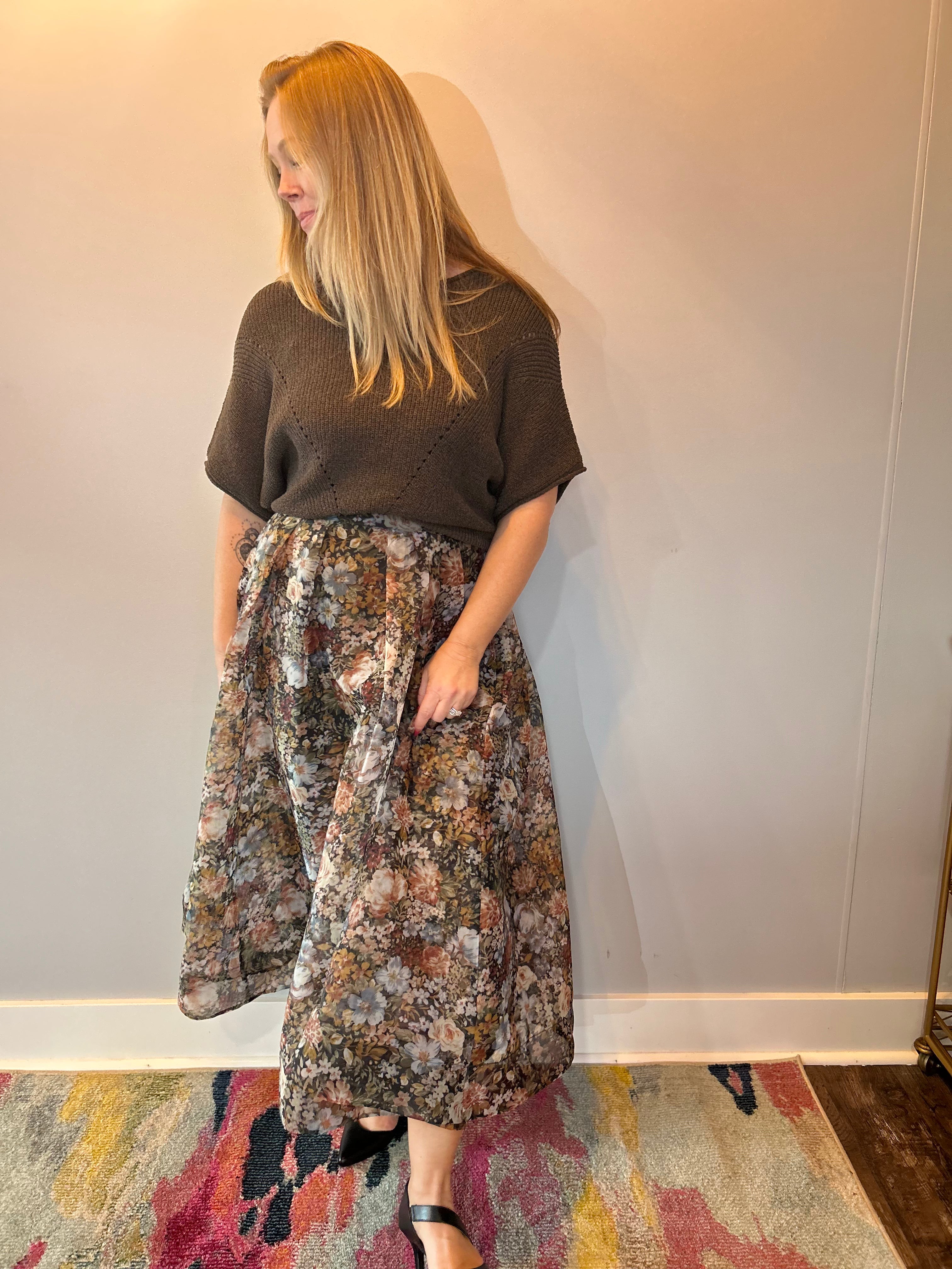 Garden Whispers Pleated Midi Skirt