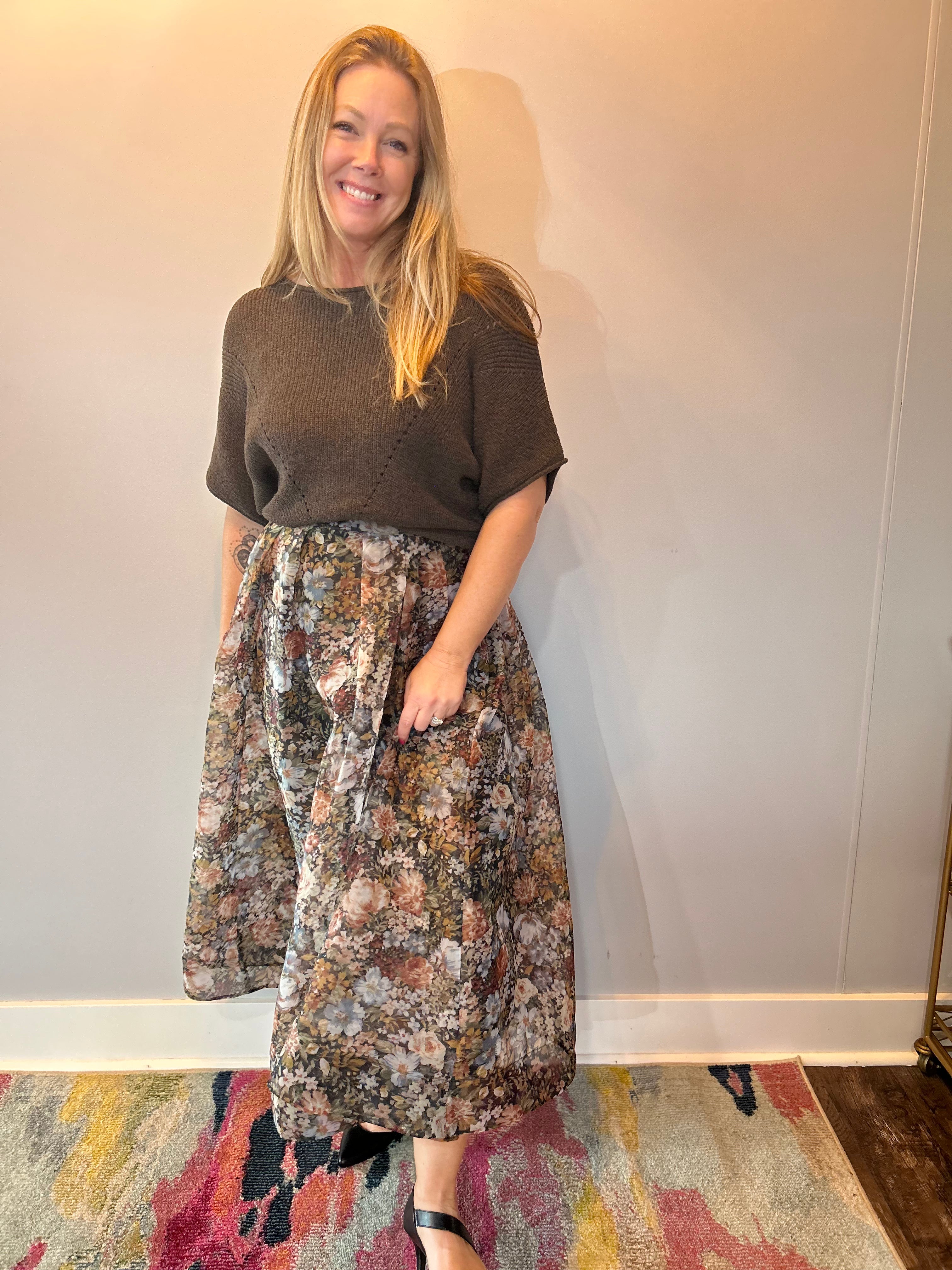 Garden Whispers Pleated Midi Skirt