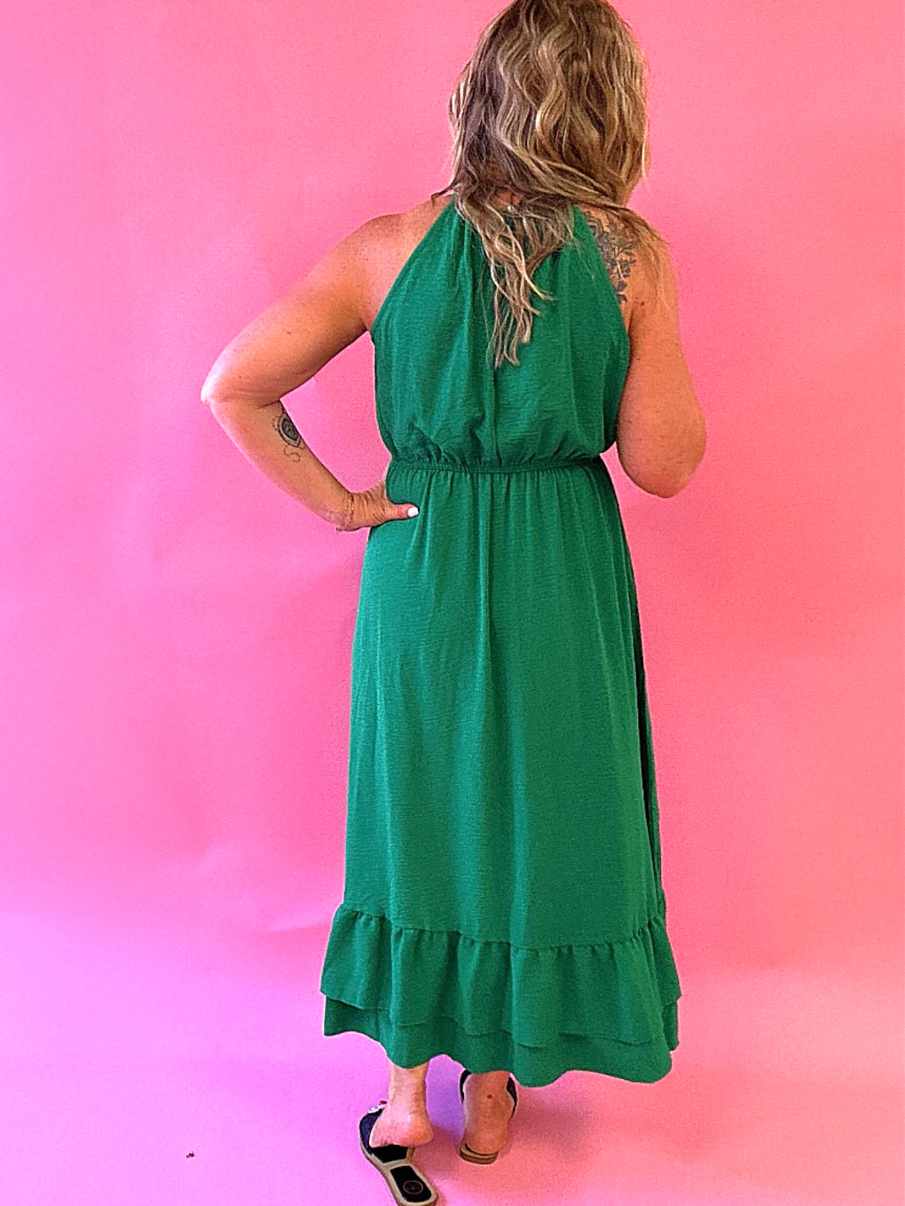 Ginger Tiered Hem Midi Dress in Green