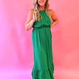 Ginger Tiered Hem Midi Dress in Green