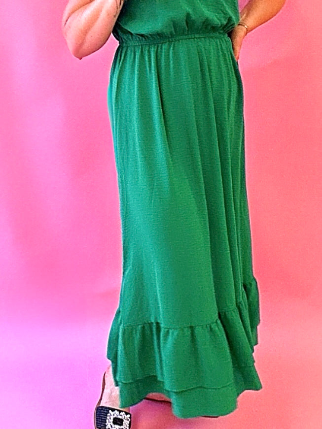 Ginger Tiered Hem Midi Dress in Green