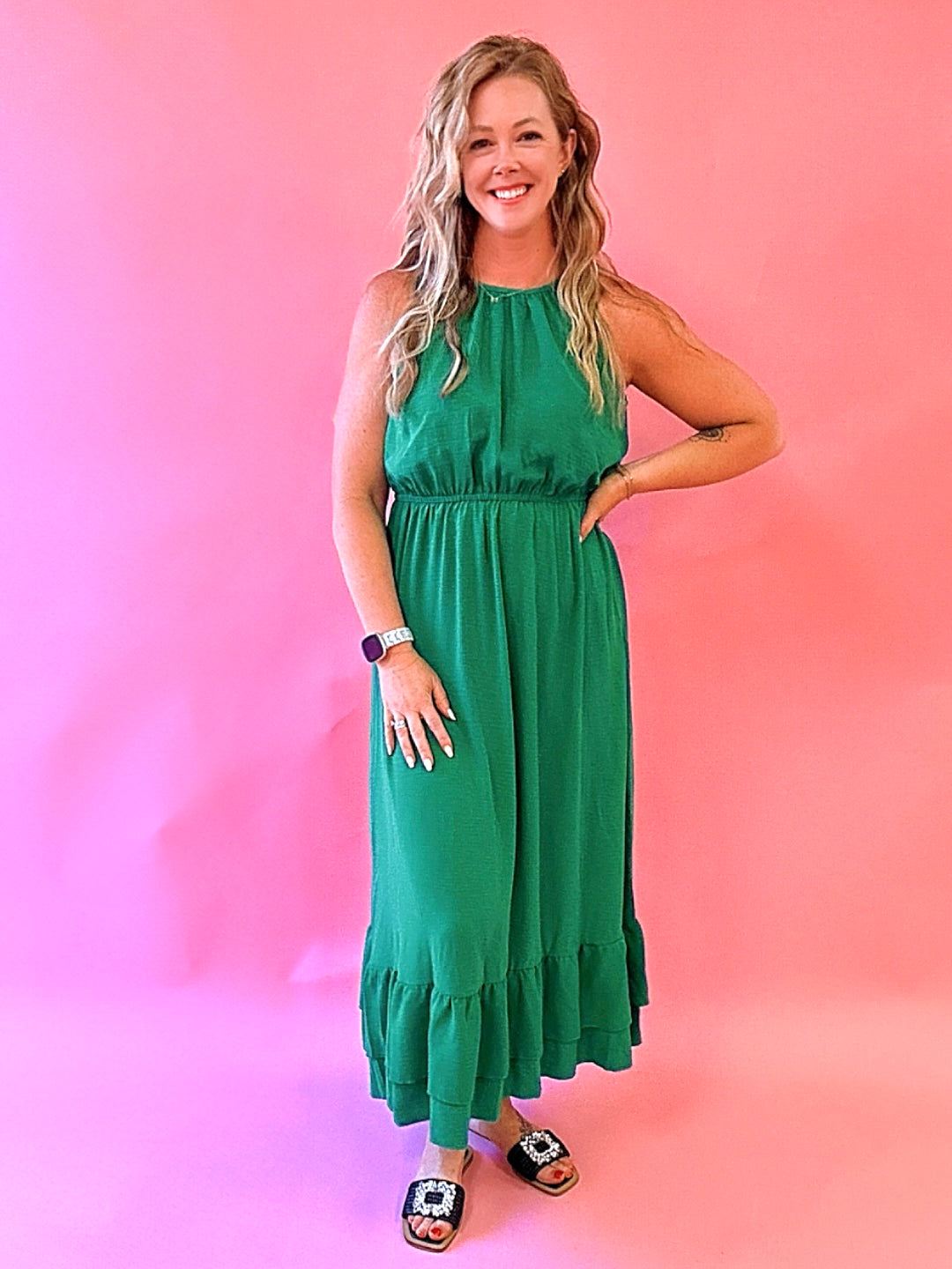 Ginger Tiered Hem Midi Dress in Green