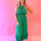 Ginger Tiered Hem Midi Dress in Green