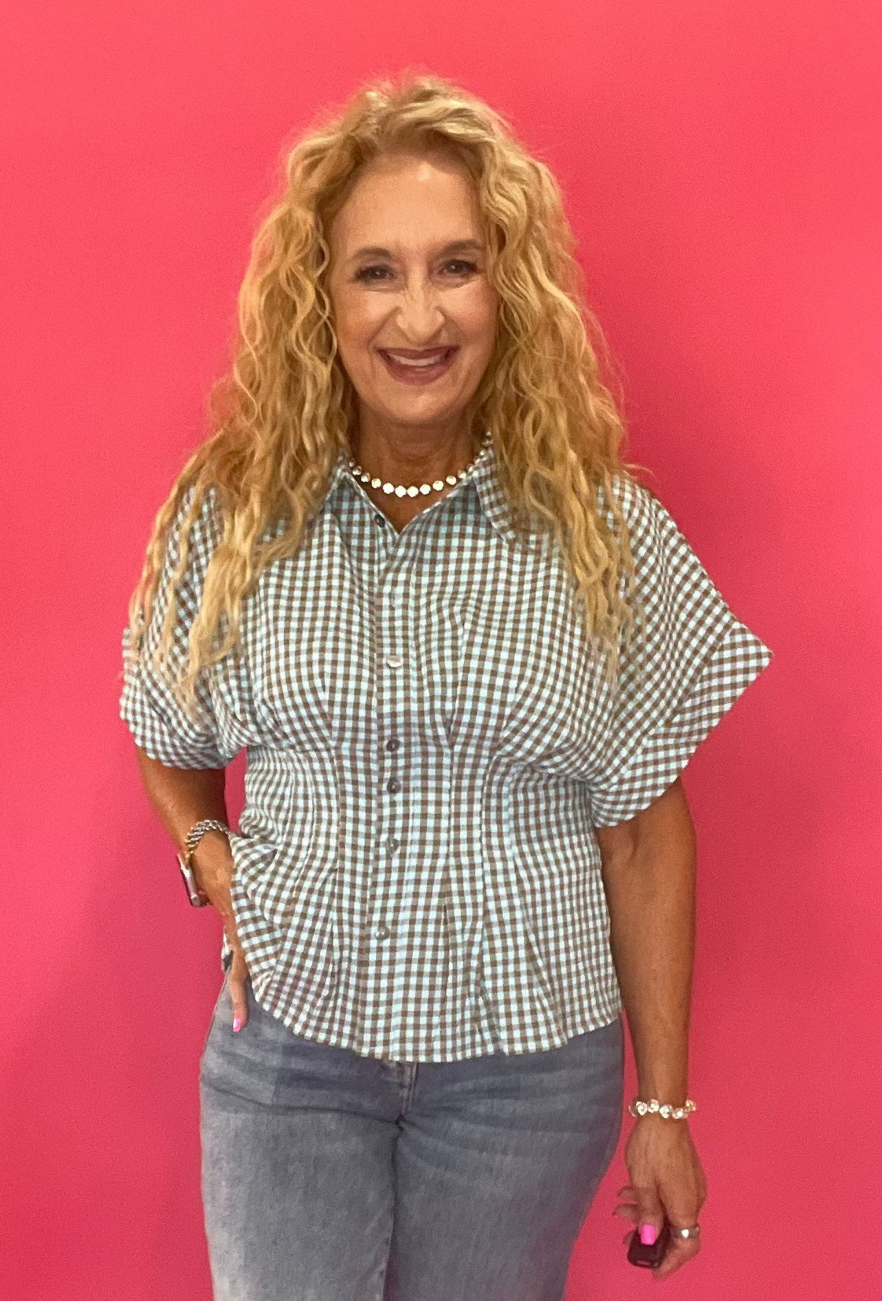 Gingham Right Top in Brown