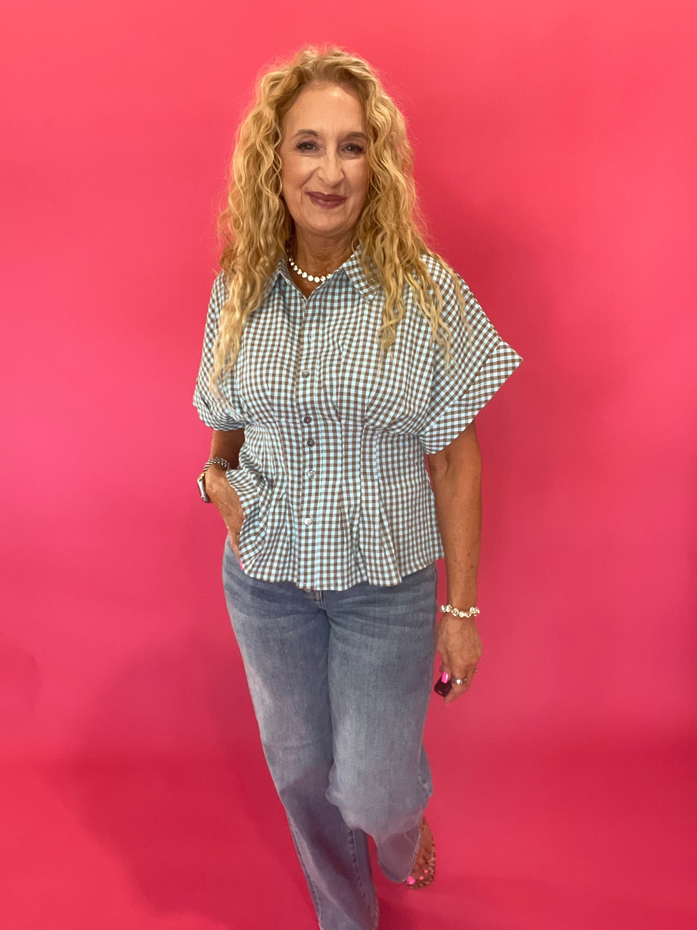 Gingham Right Top in Brown