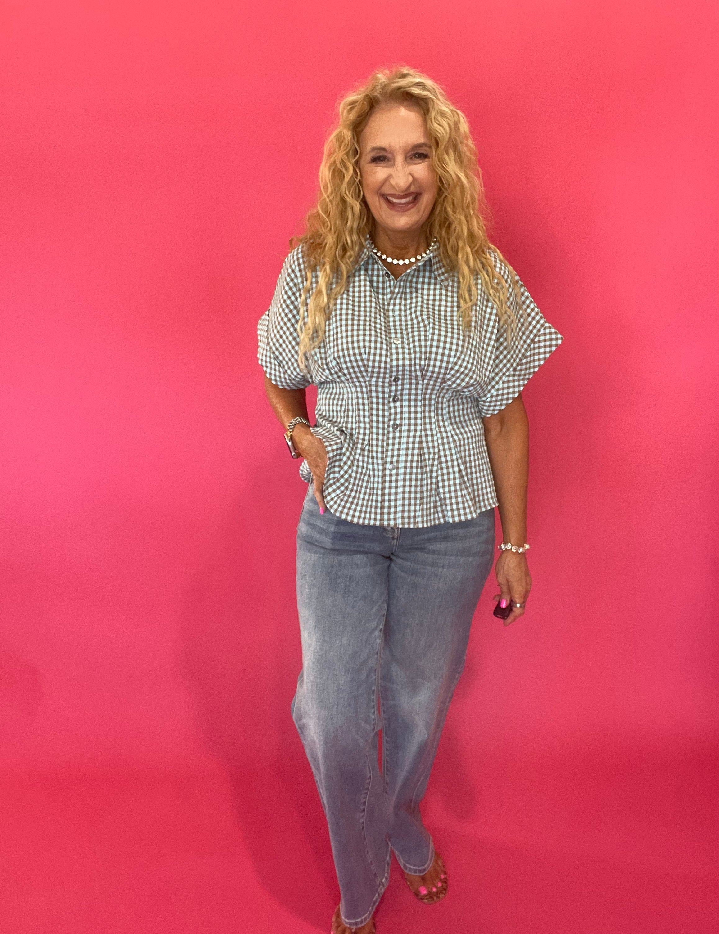 Gingham Right Top in Brown