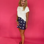 Going Out Polka Dot Satin Mini Skirt in Navy