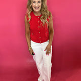 Gold Button Round Neck Knit Cardigan Vest - Shabby 2 Chic Boutiques