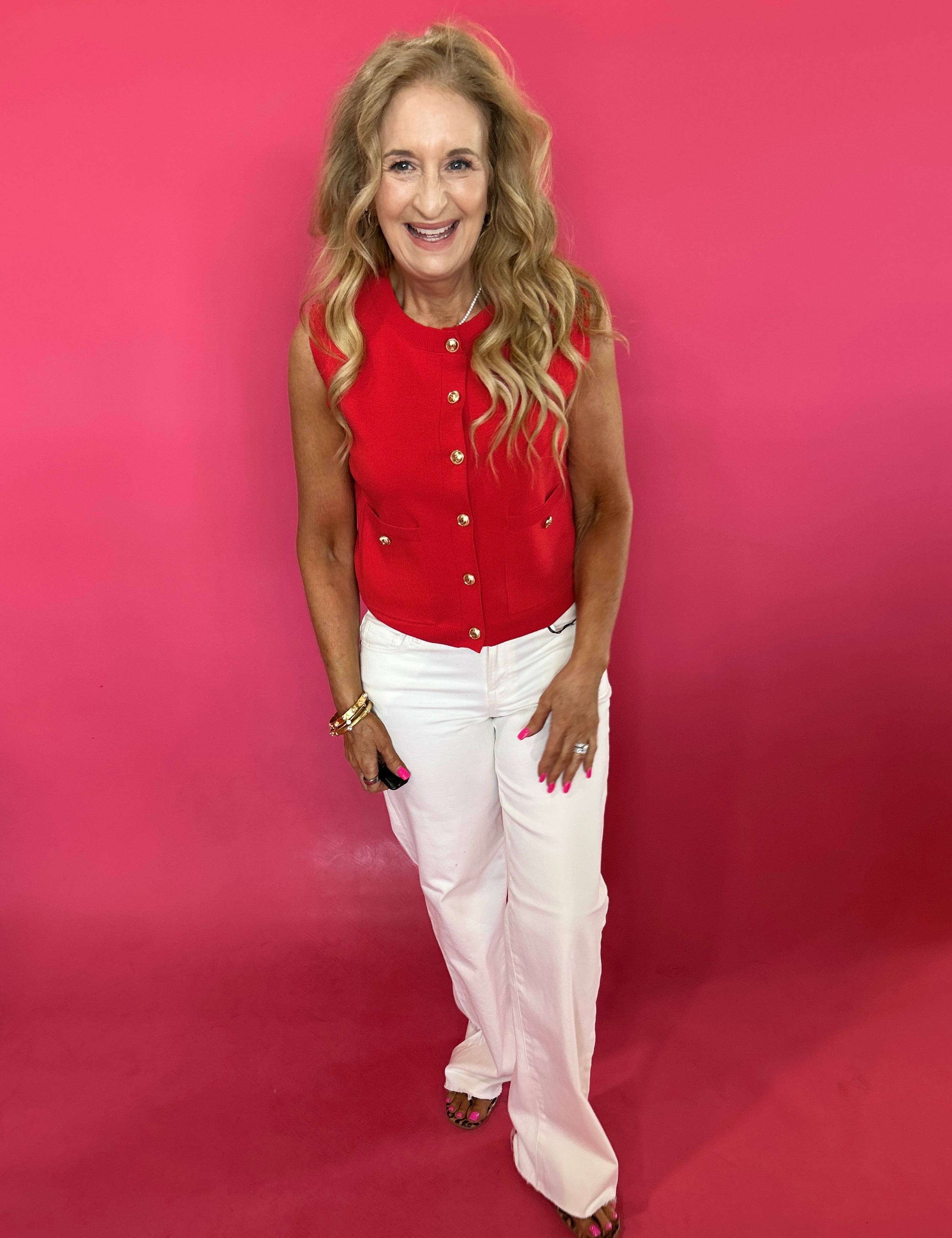 Gold Button Round Neck Knit Cardigan Vest - Shabby 2 Chic Boutiques