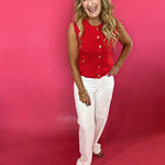 Gold Button Round Neck Knit Cardigan Vest - Shabby 2 Chic Boutiques