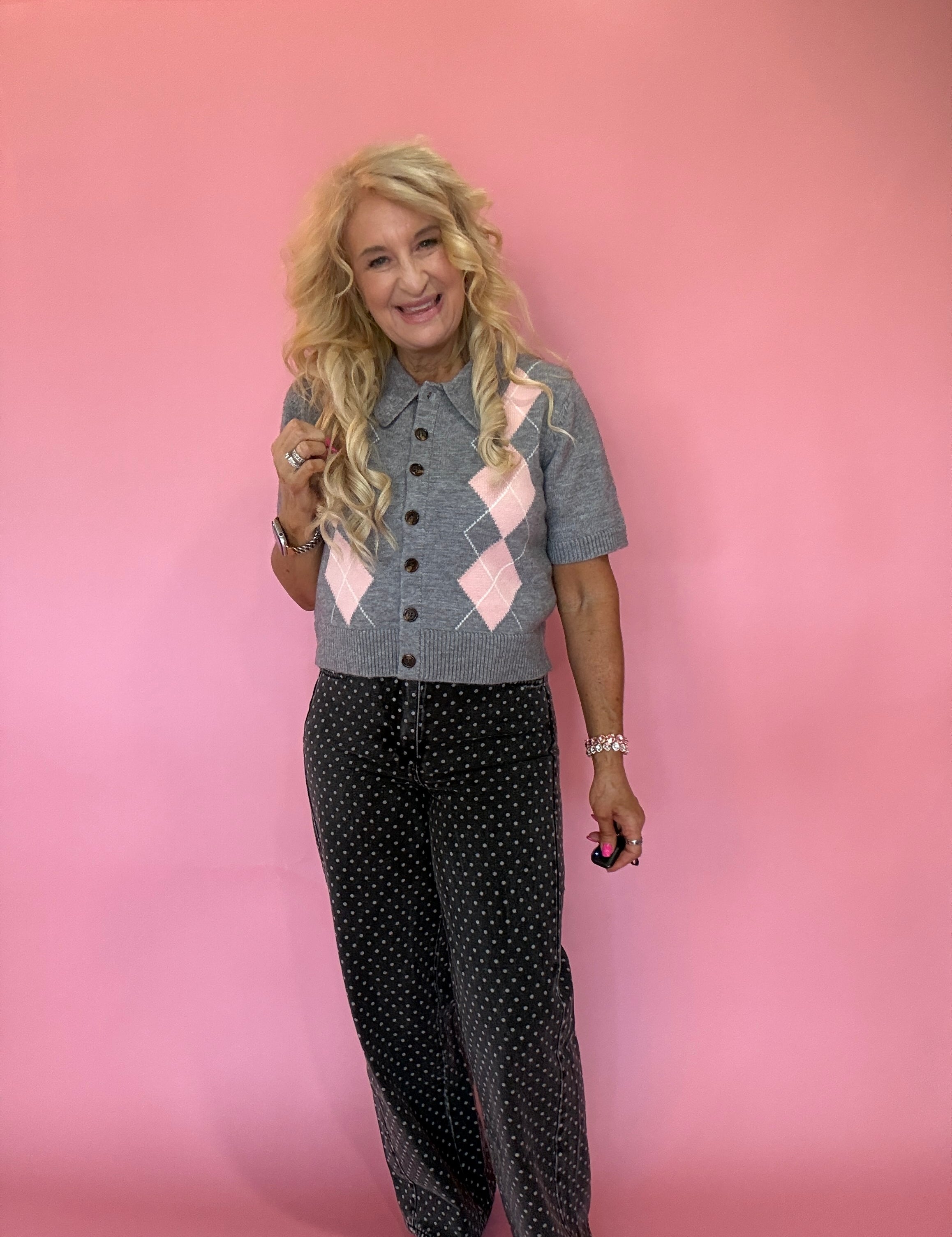 Grey Area Knit Polo Top