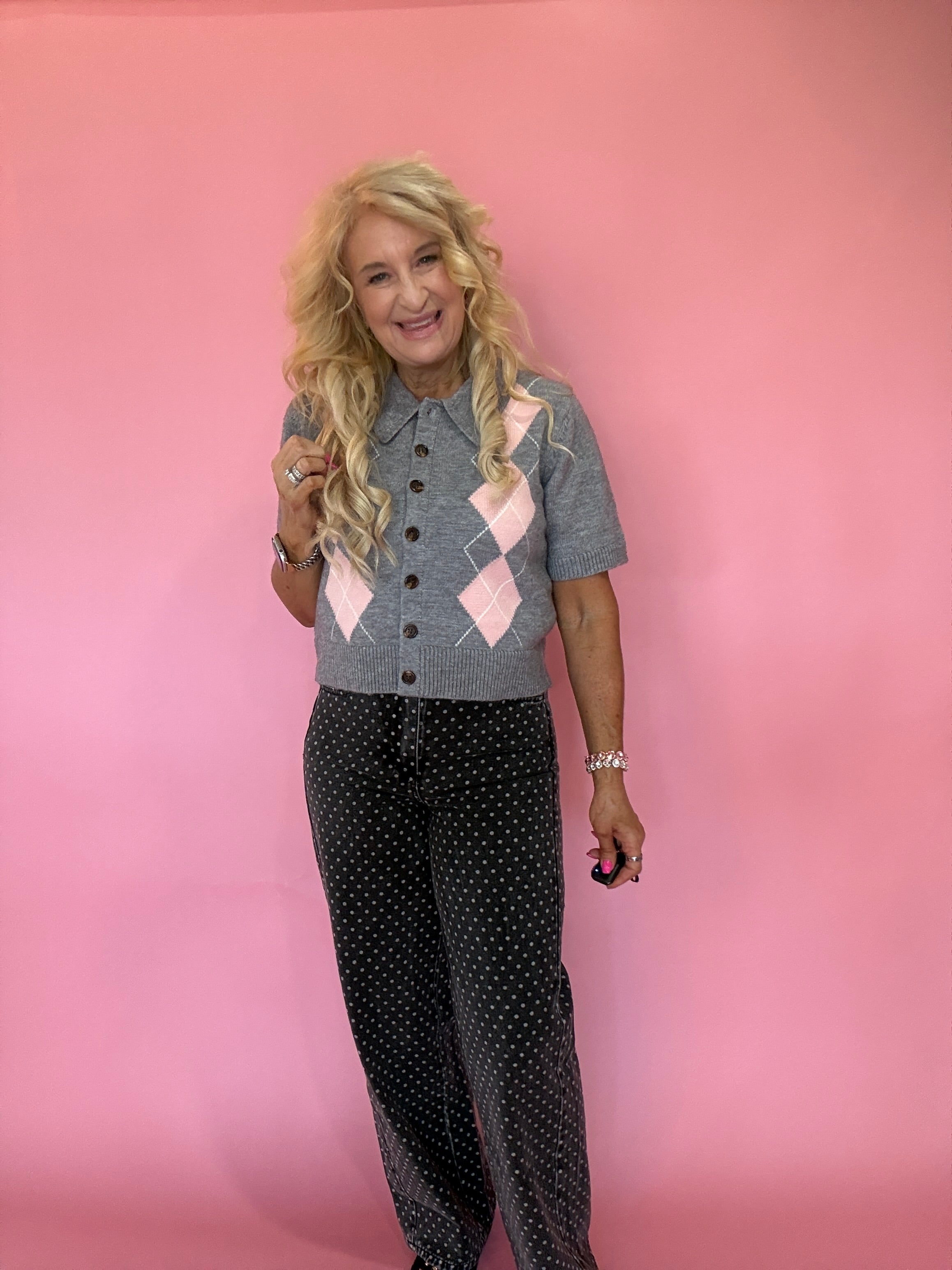 Grey Area Knit Polo Top