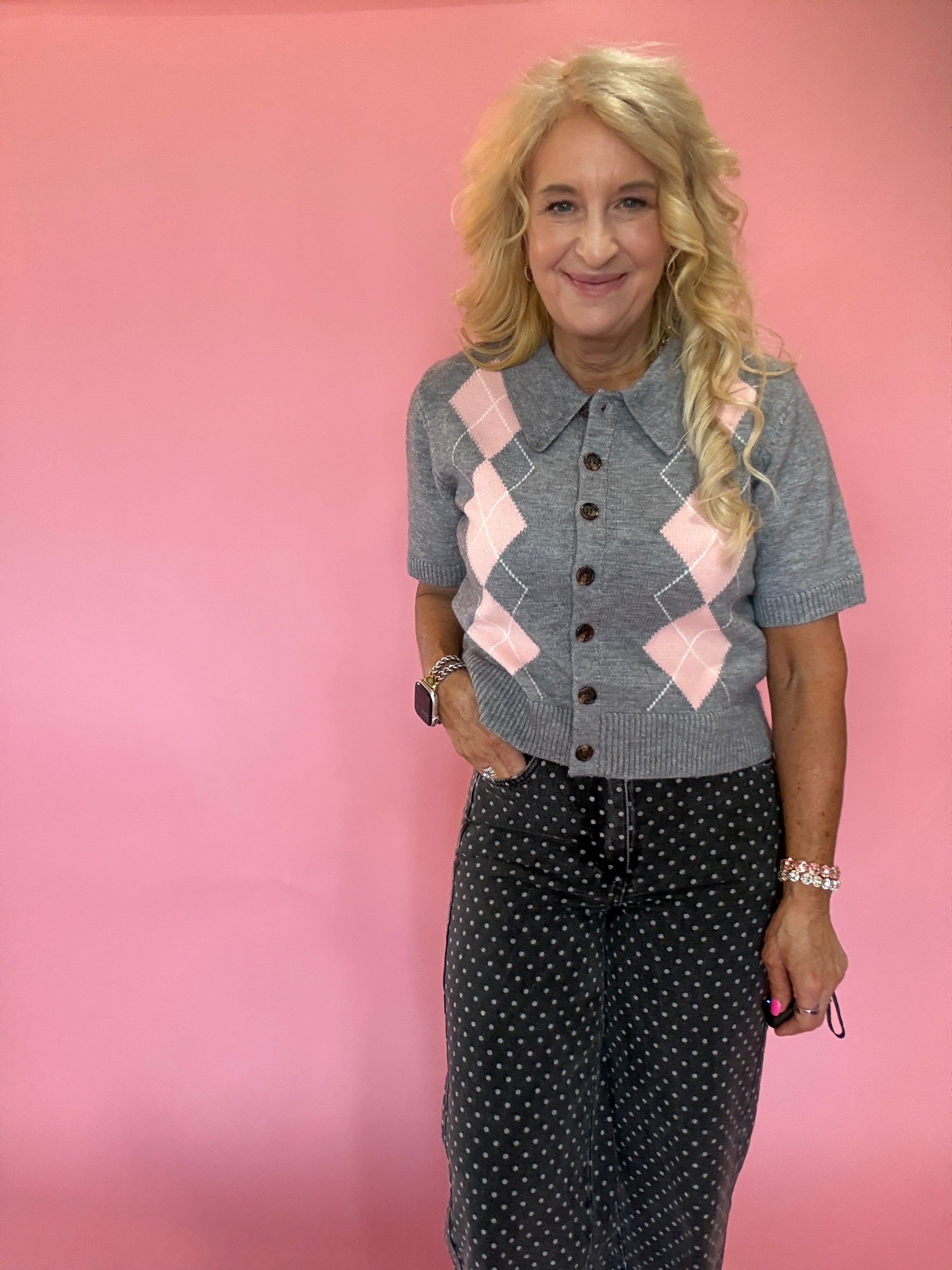 Grey Area Knit Polo Top