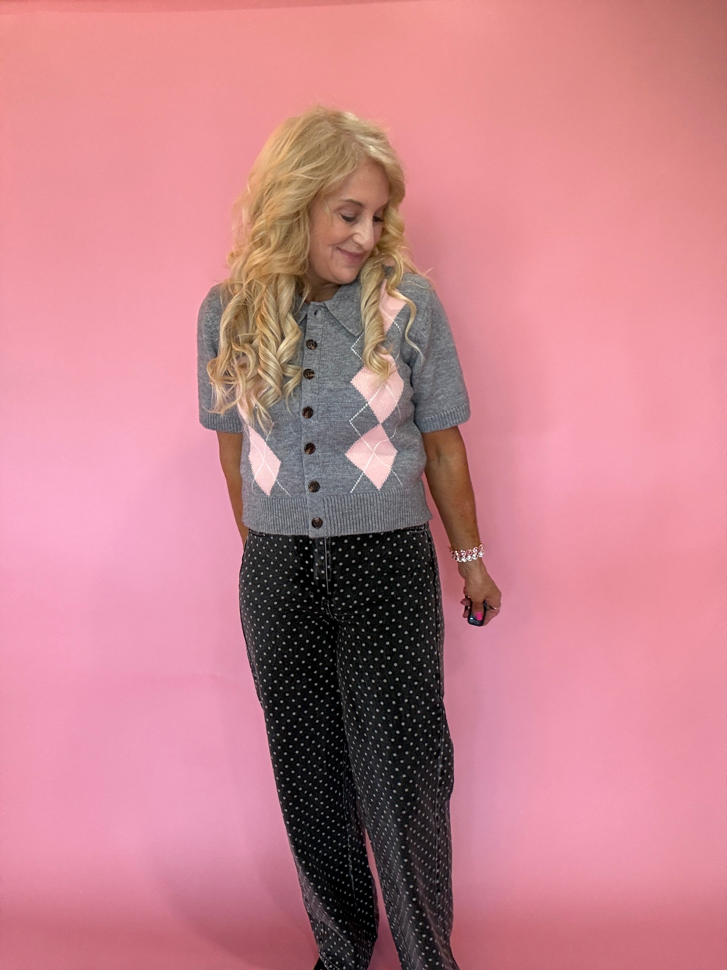 Grey Area Knit Polo Top