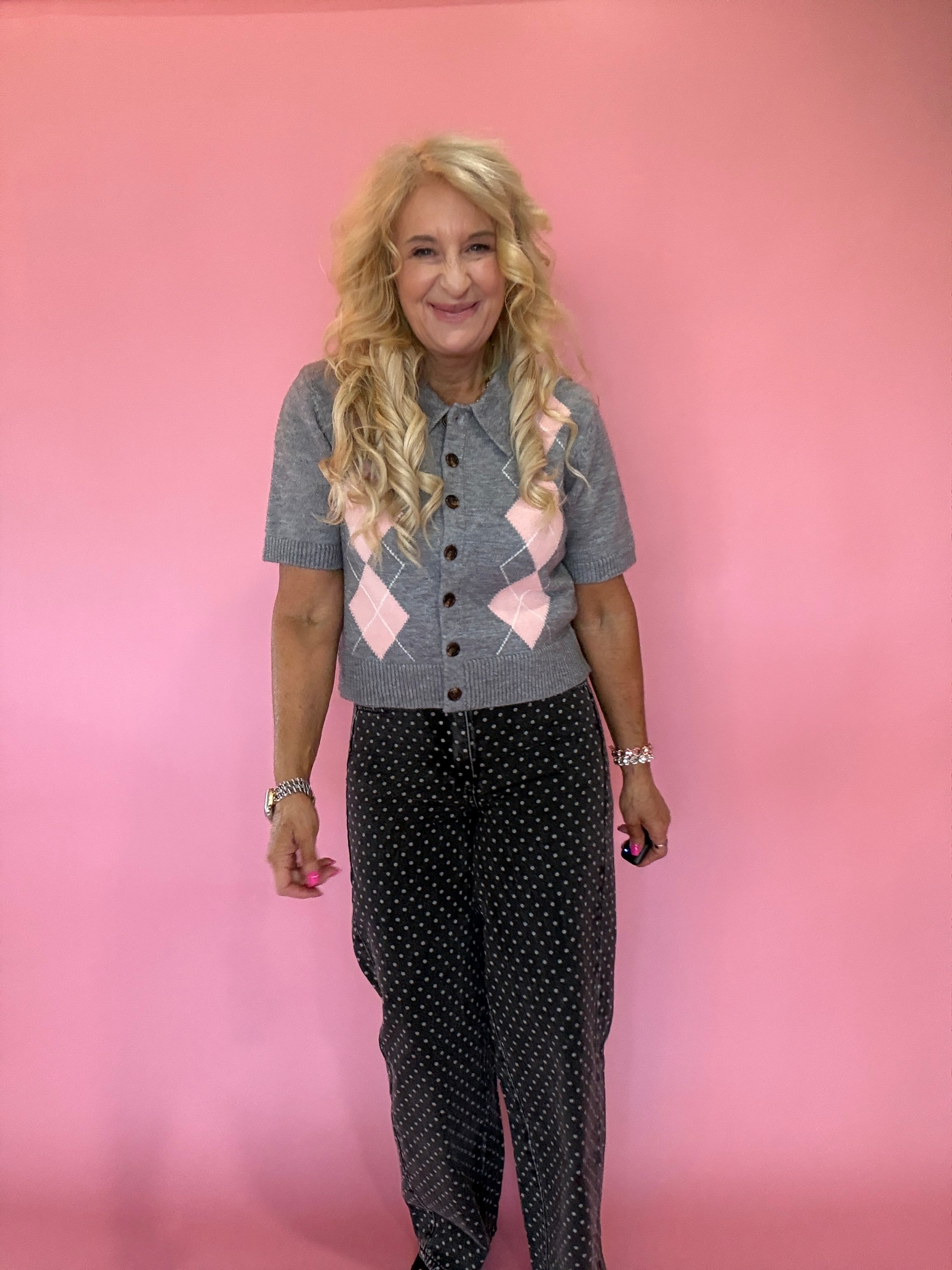 Grey Area Knit Polo Top