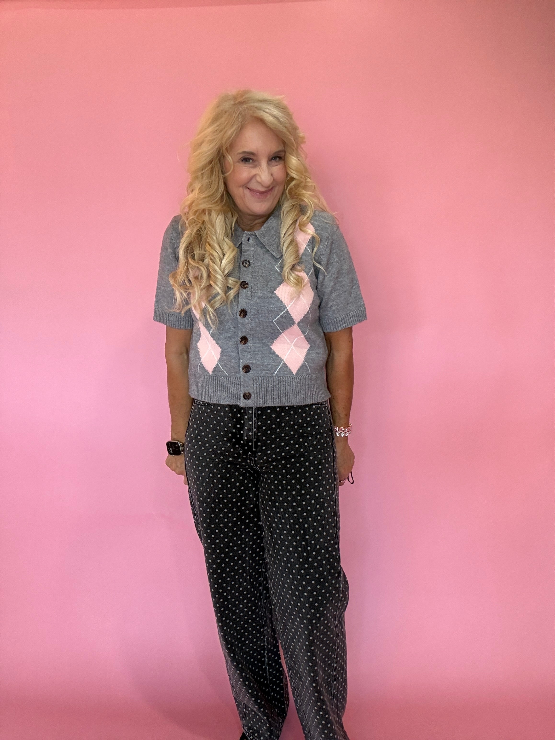 Grey Area Knit Polo Top