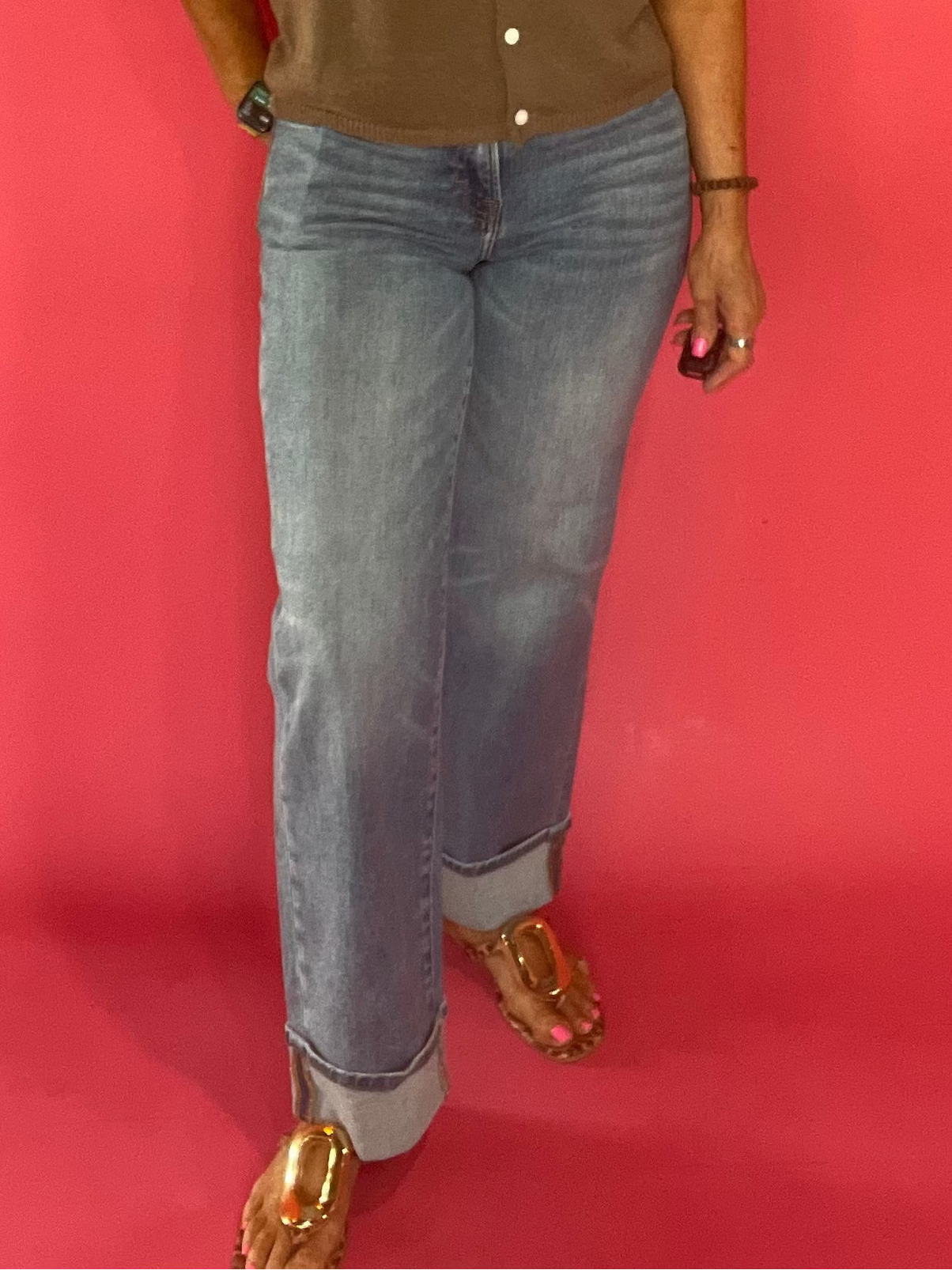 Hidden Ella Cuffed Dad Jeans – Medium Wash 28" Inseam