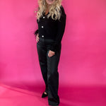 High Rise Faux Leather Denim in Black Hidden Jean