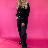 High Rise Faux Leather Denim in Black Hidden Jean