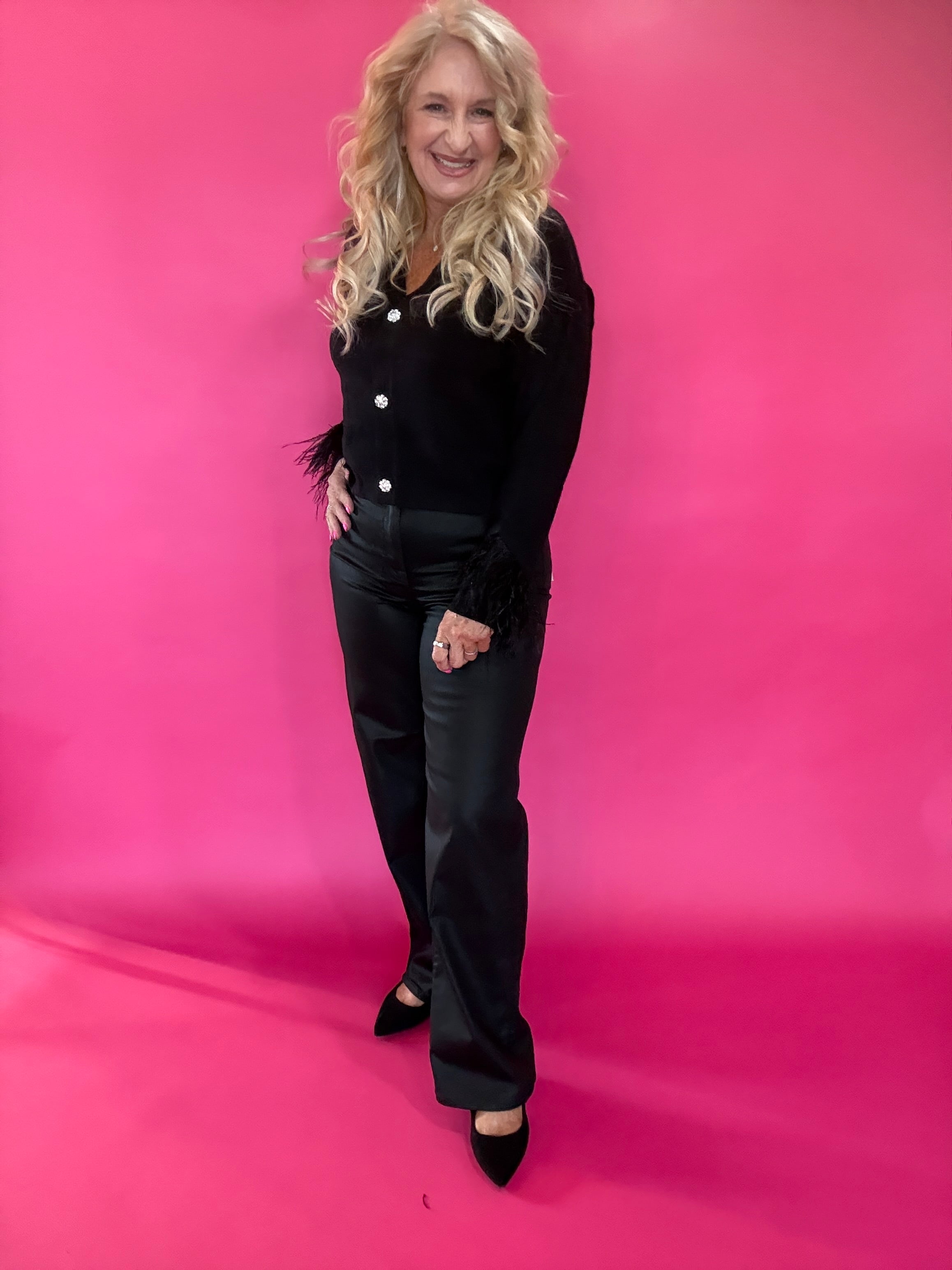 High Rise Faux Leather Denim in Black Hidden Jean